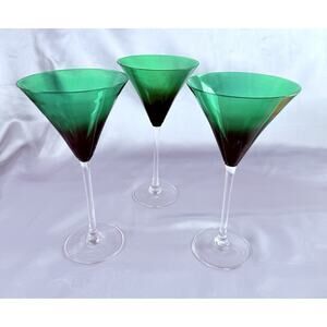 LENOX Emerald Green Crystal Martini Glasses Set 3 Holiday Gems Water Wine 7"
